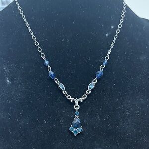 1928 Silver-Tone Navy and Blue Crystal Drop Necklace
